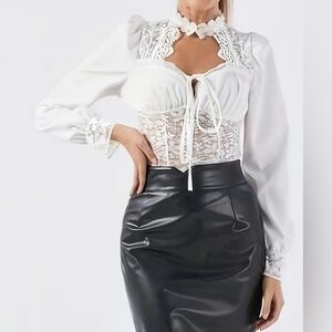 White Lace Corset Shirt Top